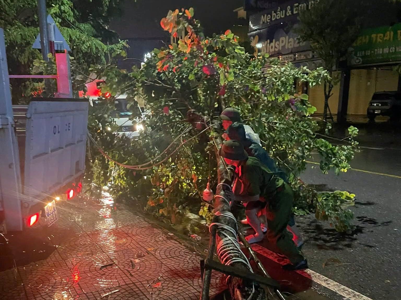 Công an phường An Hải kịp thời dọn cây gãy đổ, thông đường trong đêm mưa bão